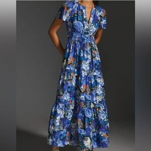 Anthropologie Somerset Maxi Blue and Orange Abstract Dress